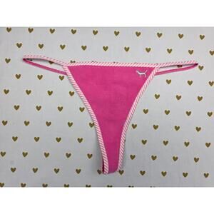 VTG VICTORIAS SECRET PINK Candy Stripe Cotton V-string Thong Panty SZ LARGE